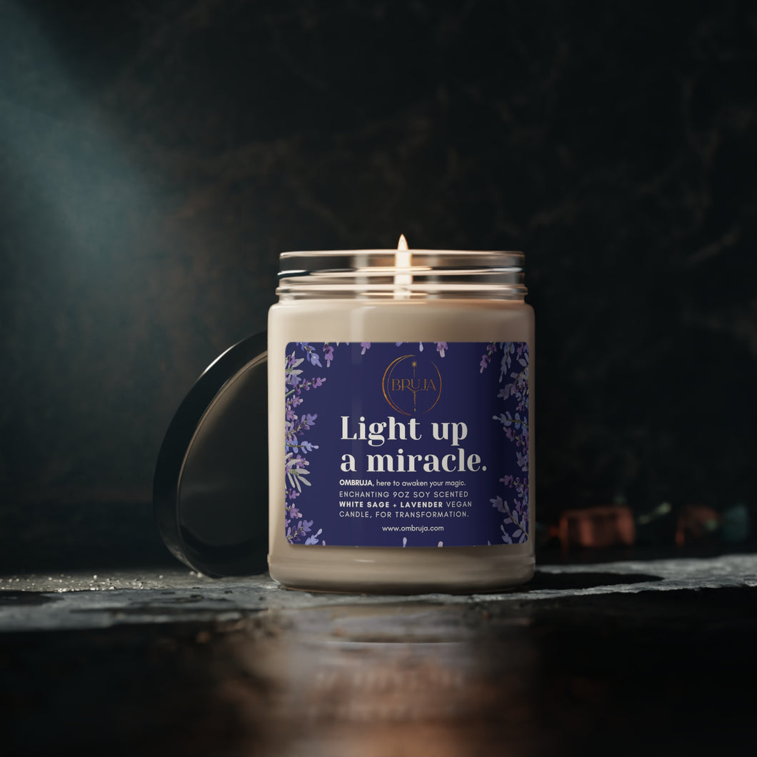 LIGHT UP A MIRACLE, White Sage + Lavender Candle.